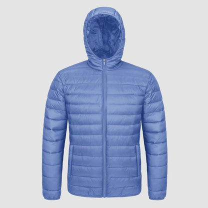 Men's Puffer Jacket Quilted Hooded Lightweight Black - Fashinoza