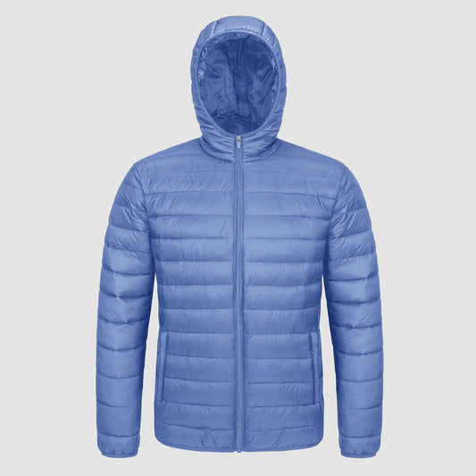 Men's Puffer Jacket Quilted Hooded Lightweight Black - Fashinoza