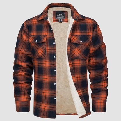 Men's Flannel Shirt Jacket Fleece Lined Cotton Warm Brown