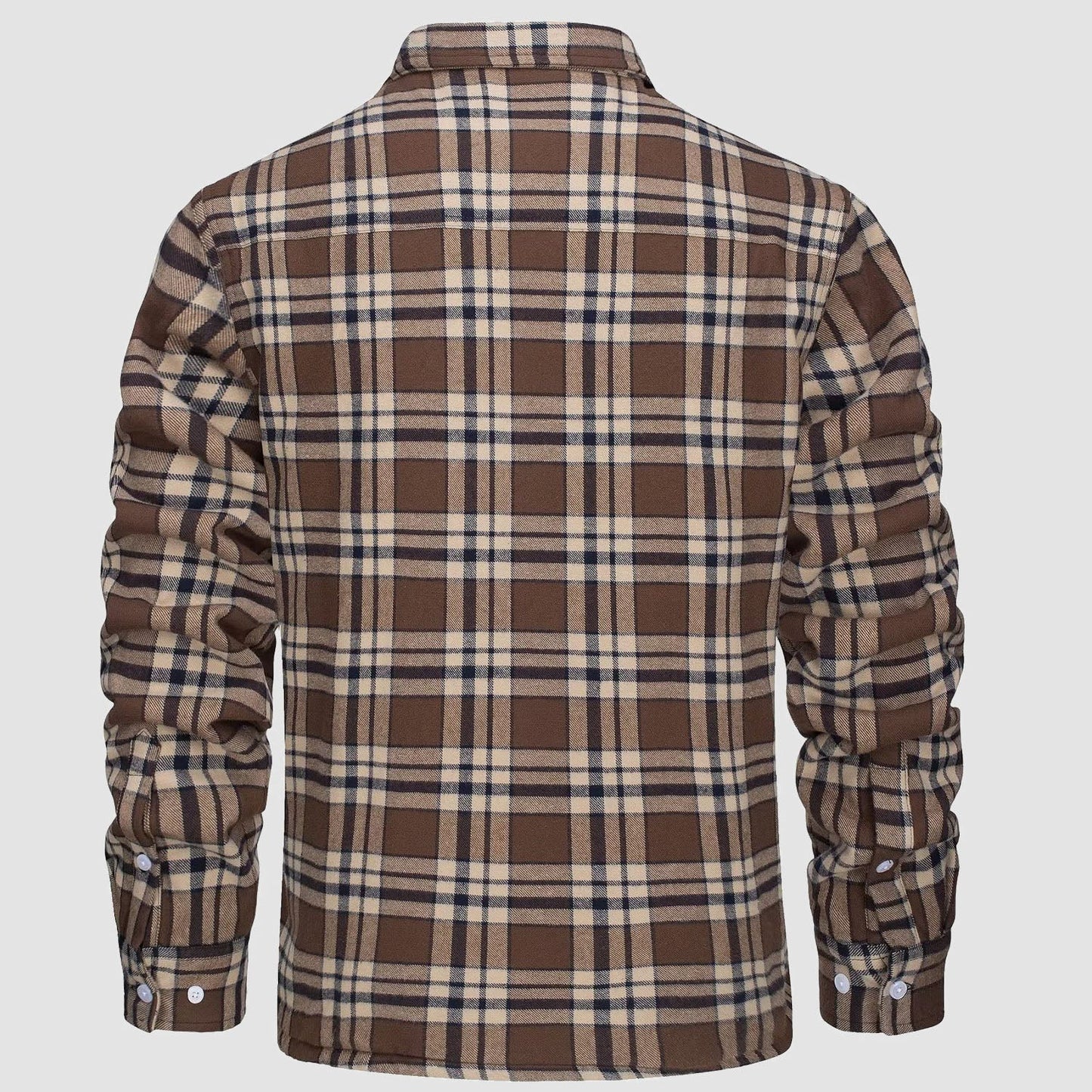 Men's Flannel Shirt Jacket Fleece Lined Cotton Warm Brown