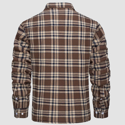 Men's Flannel Shirt Jacket Fleece Lined Cotton Warm Brown