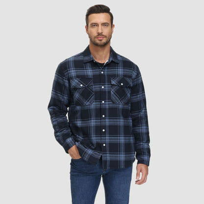 Men's Flannel Shirt Jacket Fleece Lined Cotton Warm Brown