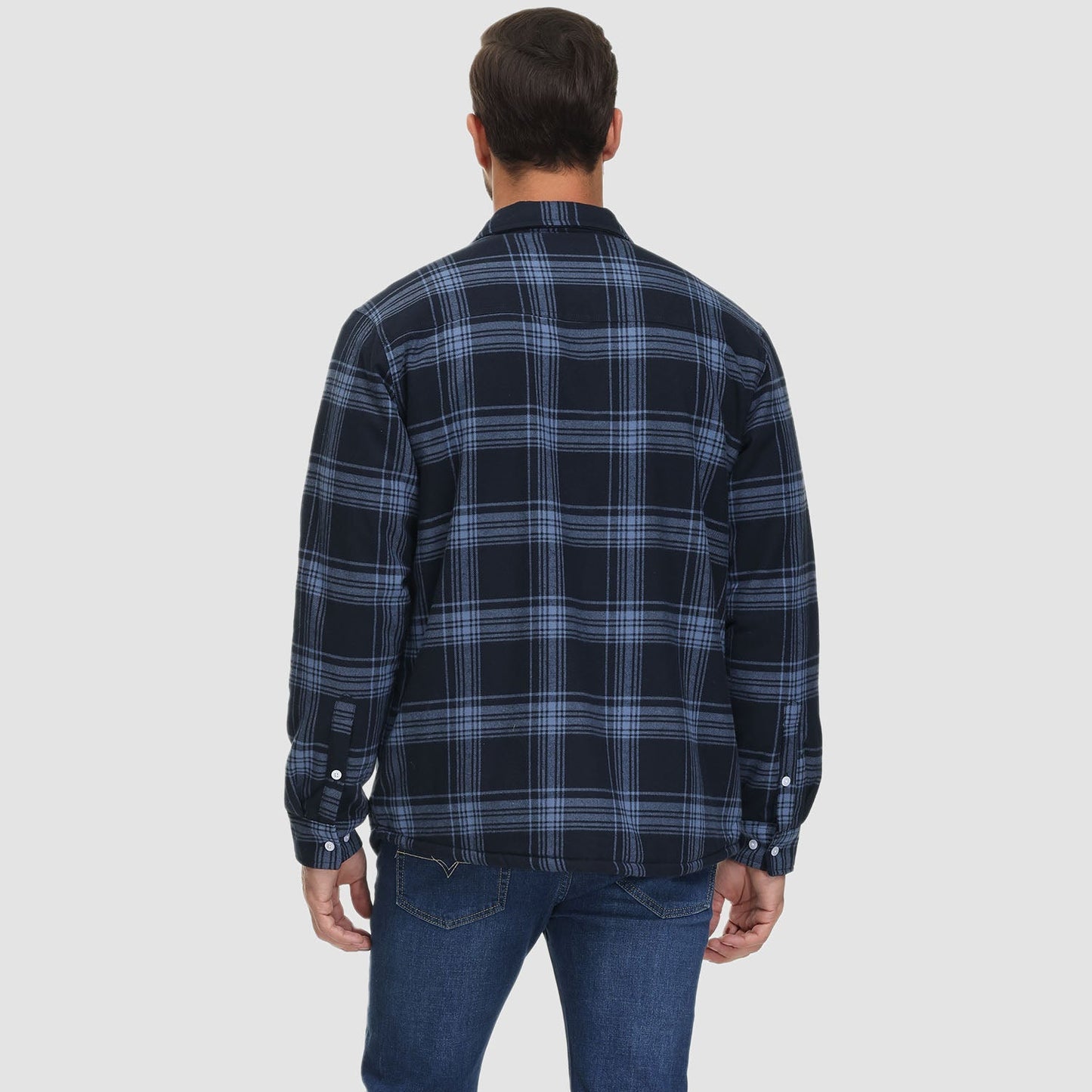 Men's Flannel Shirt Jacket Fleece Lined Cotton Warm Brown