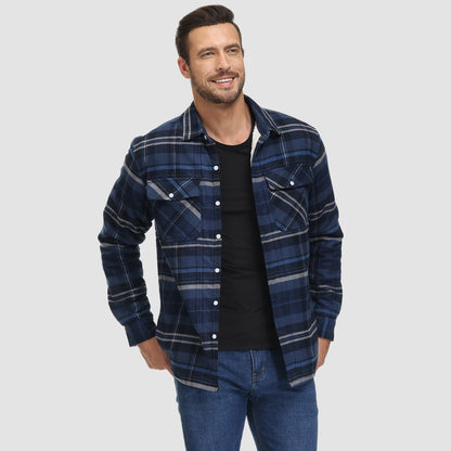 Men's Flannel Shirt Jacket Fleece Lined Cotton Warm Brown