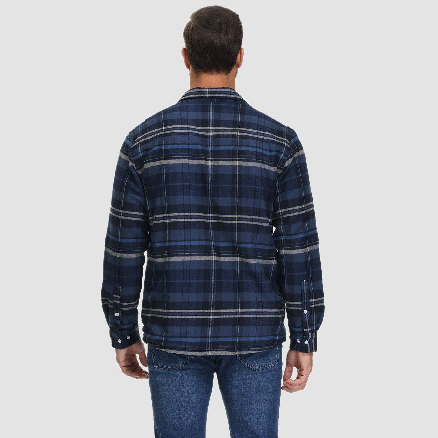 Men's Flannel Shirt Jacket Fleece Lined Cotton Warm Brown