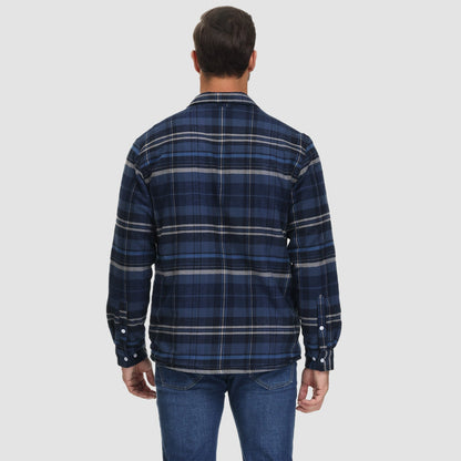 Men's Flannel Shirt Jacket Fleece Lined Cotton Warm Brown