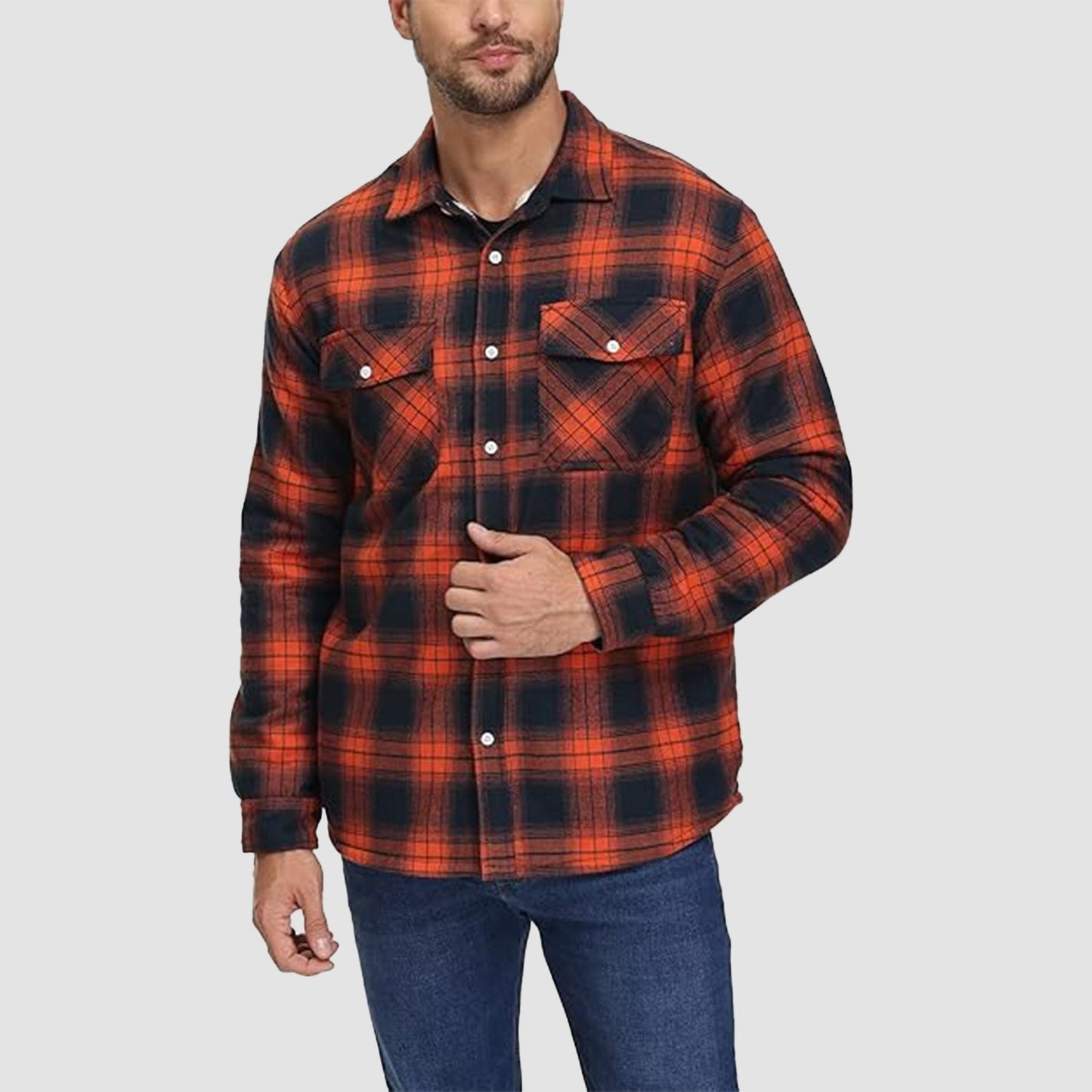 Men's Flannel Shirt Jacket Fleece Lined Cotton Warm Brown