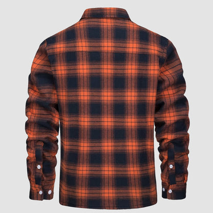 Men's Flannel Shirt Jacket Fleece Lined Cotton Warm Brown