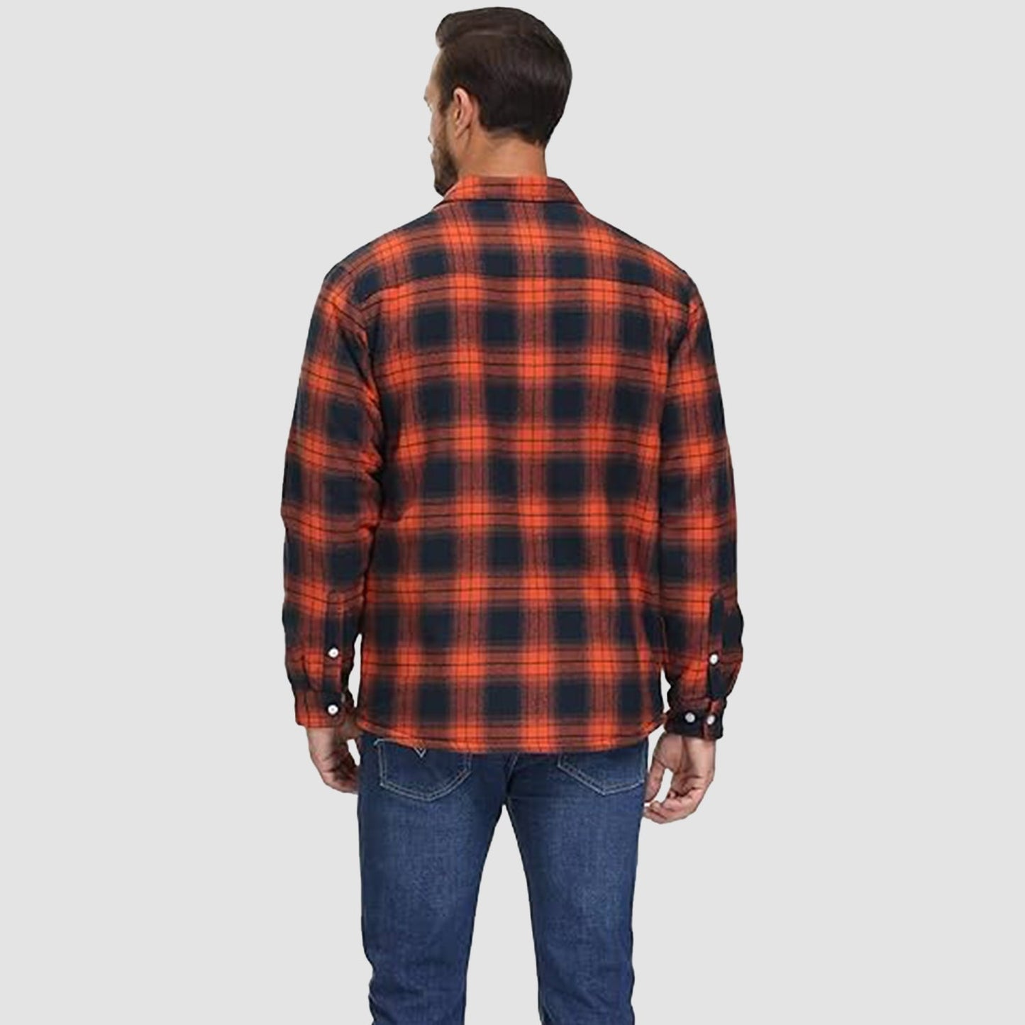 Men's Flannel Shirt Jacket Fleece Lined Cotton Warm Brown