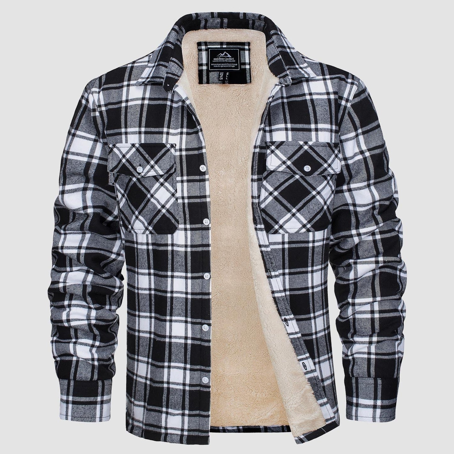 Men's Flannel Shirt Jacket Fleece Lined Cotton Warm Brown