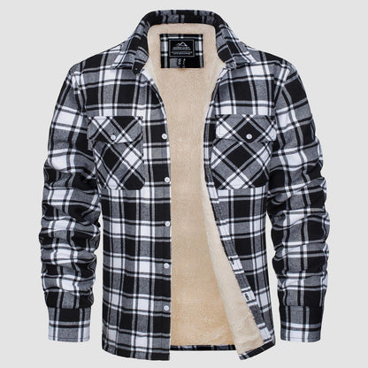 Men's Flannel Shirt Jacket Fleece Lined Cotton Warm Brown