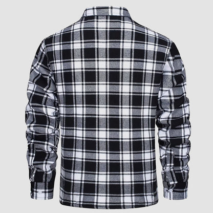 Men's Flannel Shirt Jacket Fleece Lined Cotton Warm Brown