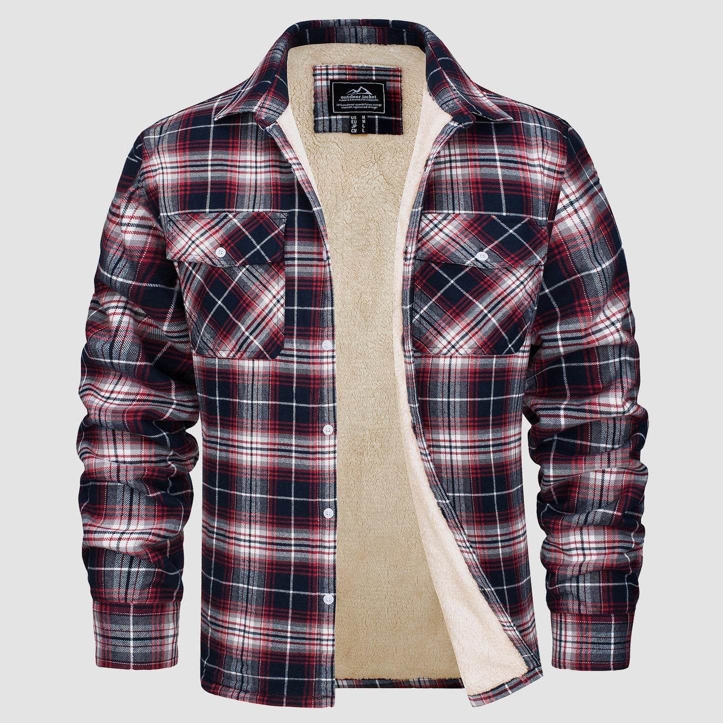 Men's Flannel Shirt Jacket Fleece Lined Cotton Warm Brown