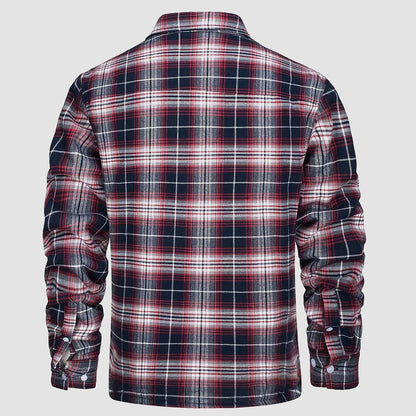 Men's Flannel Shirt Jacket Fleece Lined Cotton Warm Brown