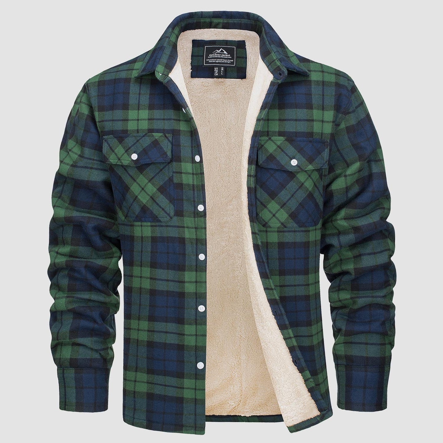Men's Flannel Shirt Jacket Fleece Lined Cotton Warm Brown
