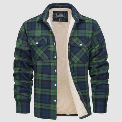 Men's Flannel Shirt Jacket Fleece Lined Cotton Warm Brown