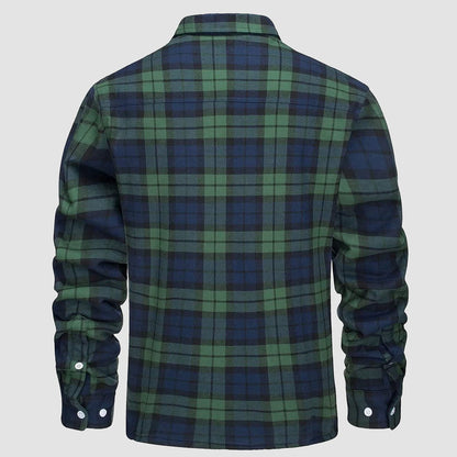 Men's Flannel Shirt Jacket Fleece Lined Cotton Warm Brown