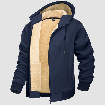 Men's Fleece Lined Hoodie Jacket Warm Zipper Coat - Fashinoza