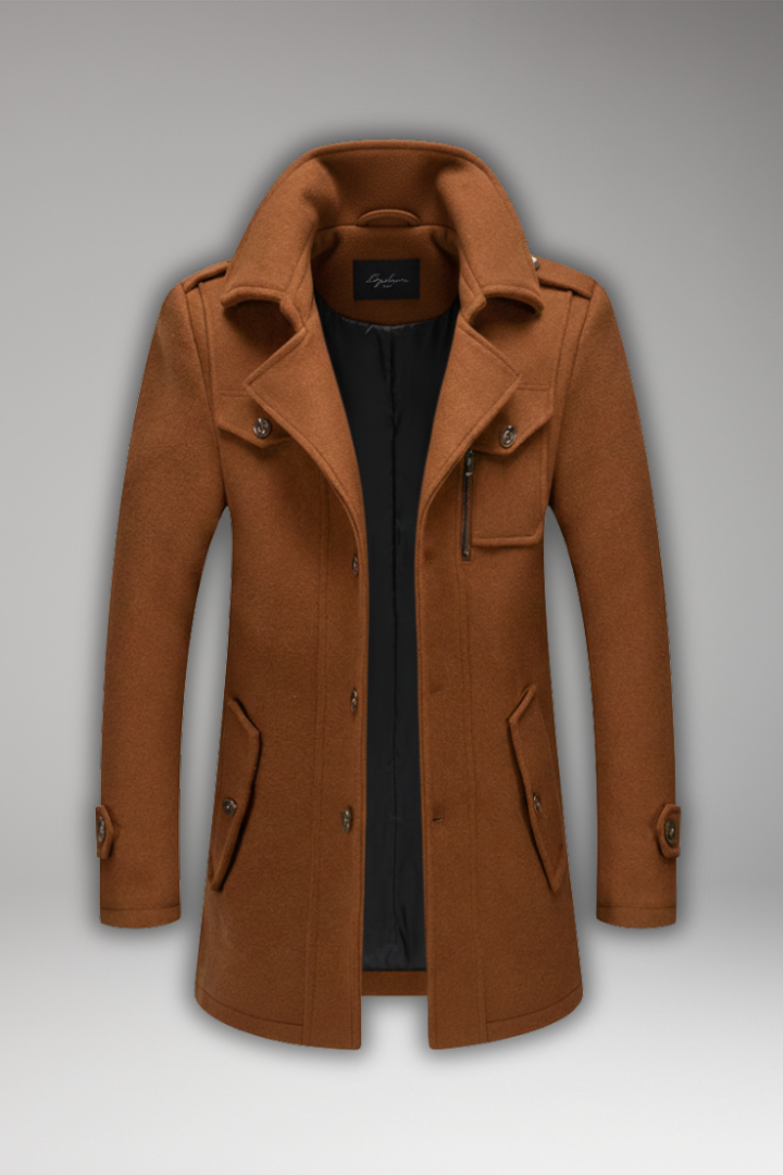 Men's Wool Blend Overcoat Zipper Button Closure - 
Fashinoza