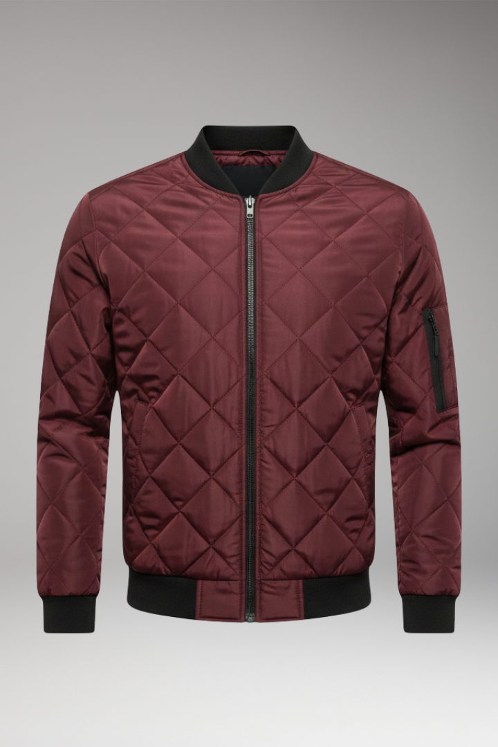 Men's Quilted Bomber Jacket Zipped Pocket - 
Fashinoza