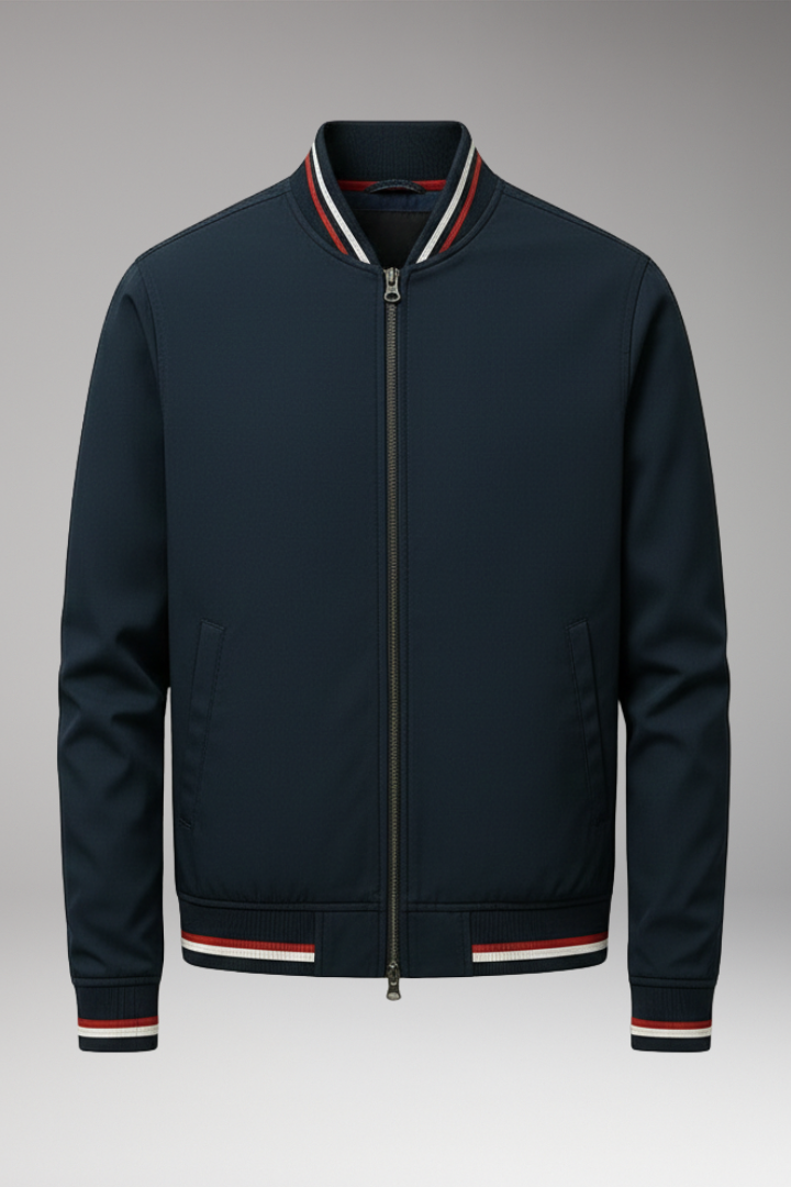Men's Bomber Jacket Zipper Ribbed Trim - 
Fashinoza