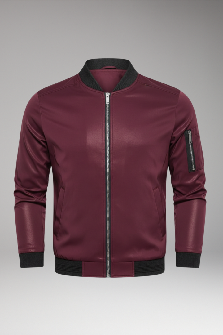 Men's Bomber Jacket Metallic Front Zipper - 
Fashinoza