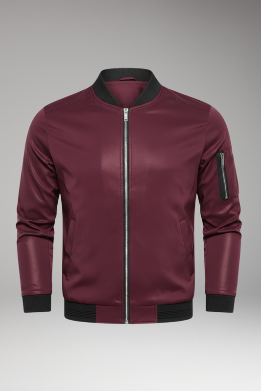 Men's Bomber Jacket Metallic Front Zipper - 
Fashinoza