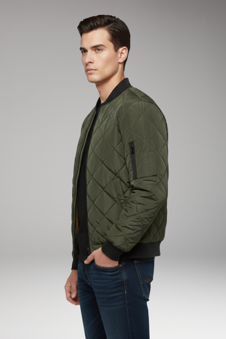 Men's Padded Bomber Jacket Ribbed Cuff