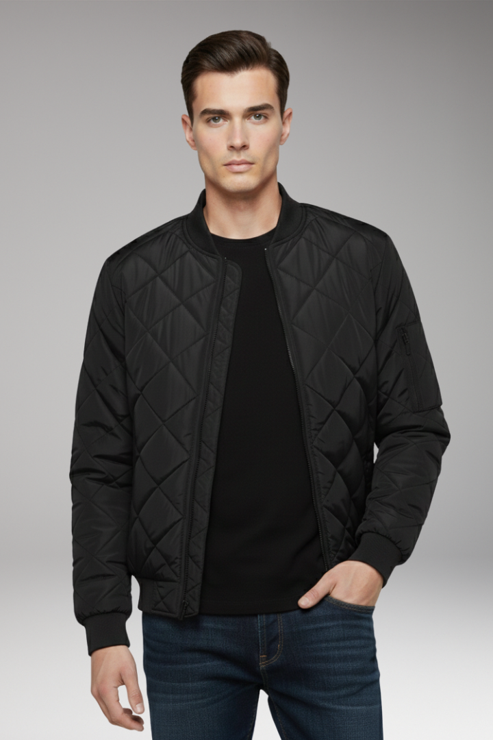 Men's Padded Bomber Jacket Ribbed Cuff