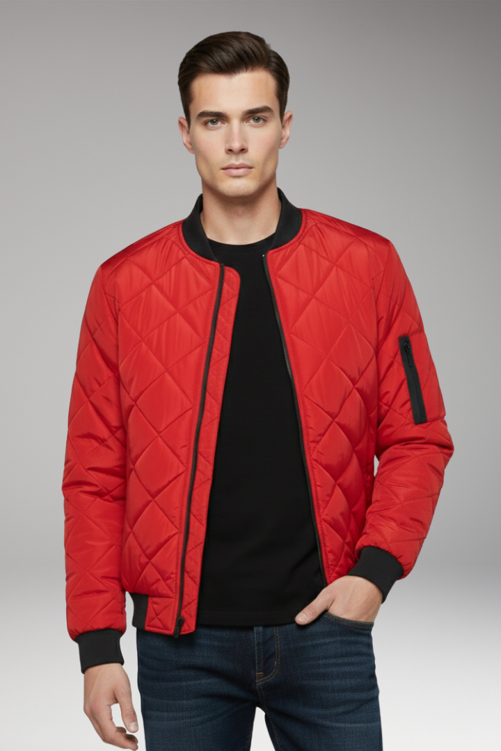 Men's Padded Bomber Jacket Ribbed Cuff