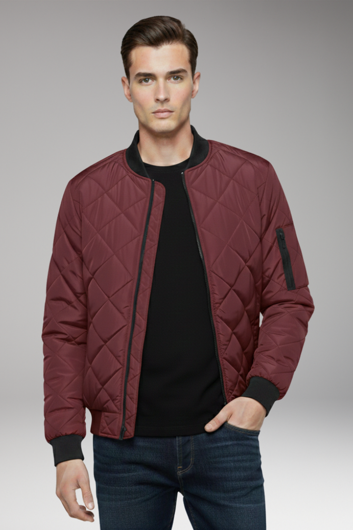 Men's Padded Bomber Jacket Ribbed Cuff