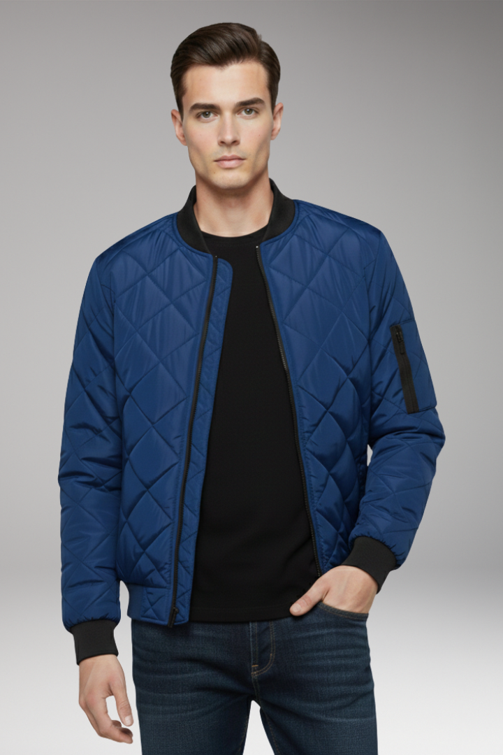 Men's Padded Bomber Jacket Ribbed Cuff