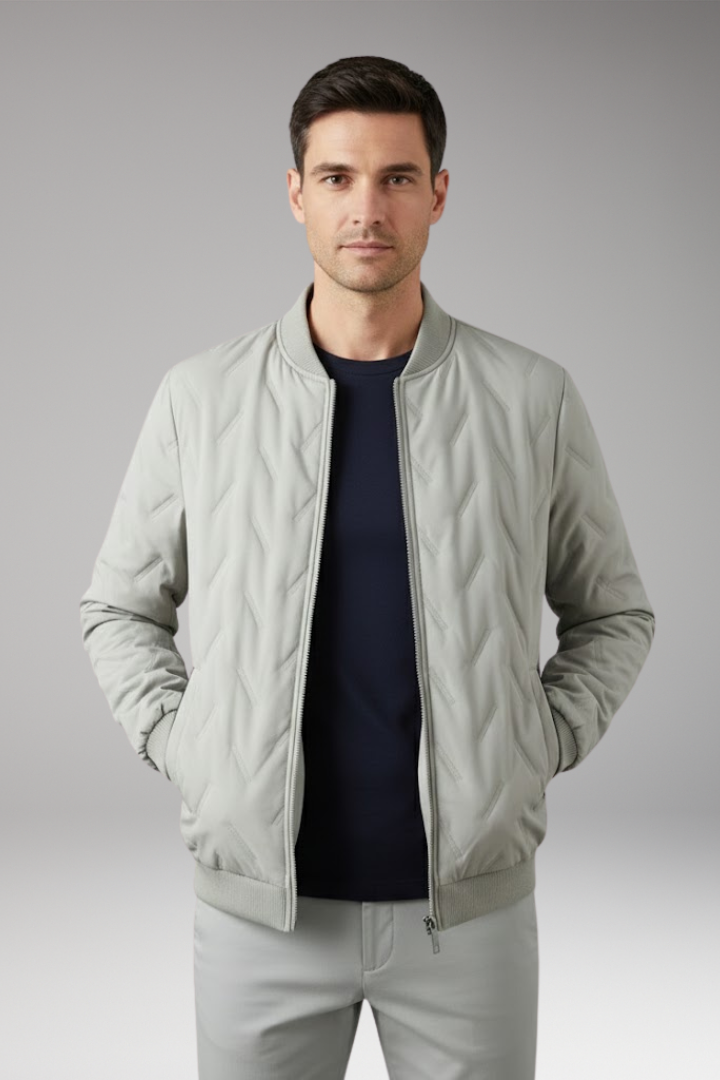 Men's Bomber Jacket Ribbed Collar Full-Zip