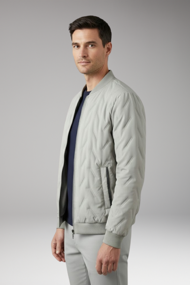 Men's Bomber Jacket Ribbed Collar Full-Zip