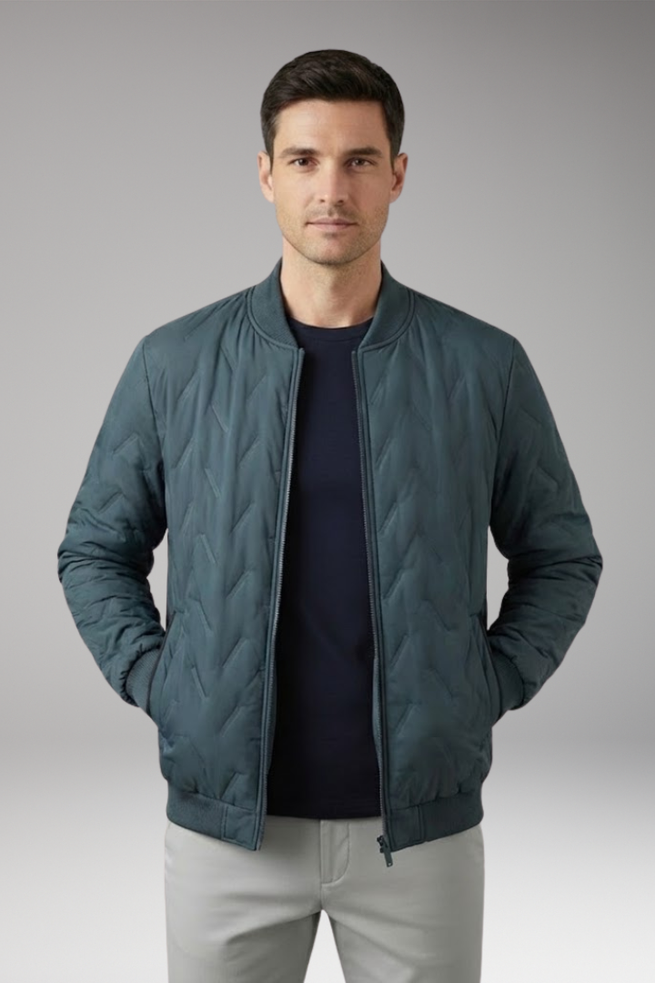 Men's Bomber Jacket Ribbed Collar Full-Zip