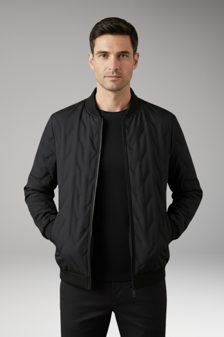 Men's Bomber Jacket Ribbed Collar Full-Zip