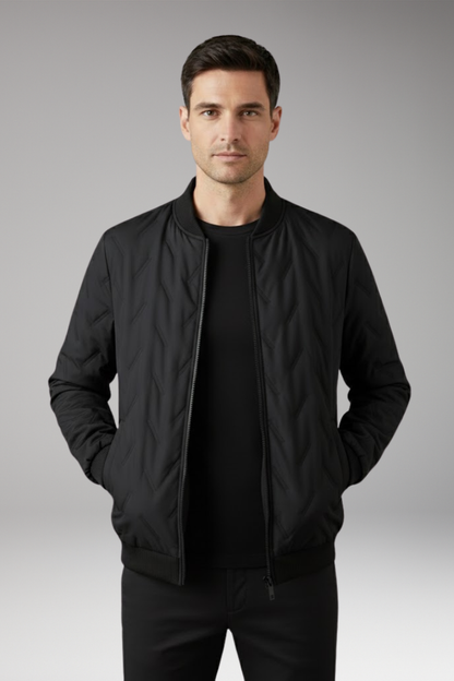 Men's Bomber Jacket Ribbed Collar Full-Zip
