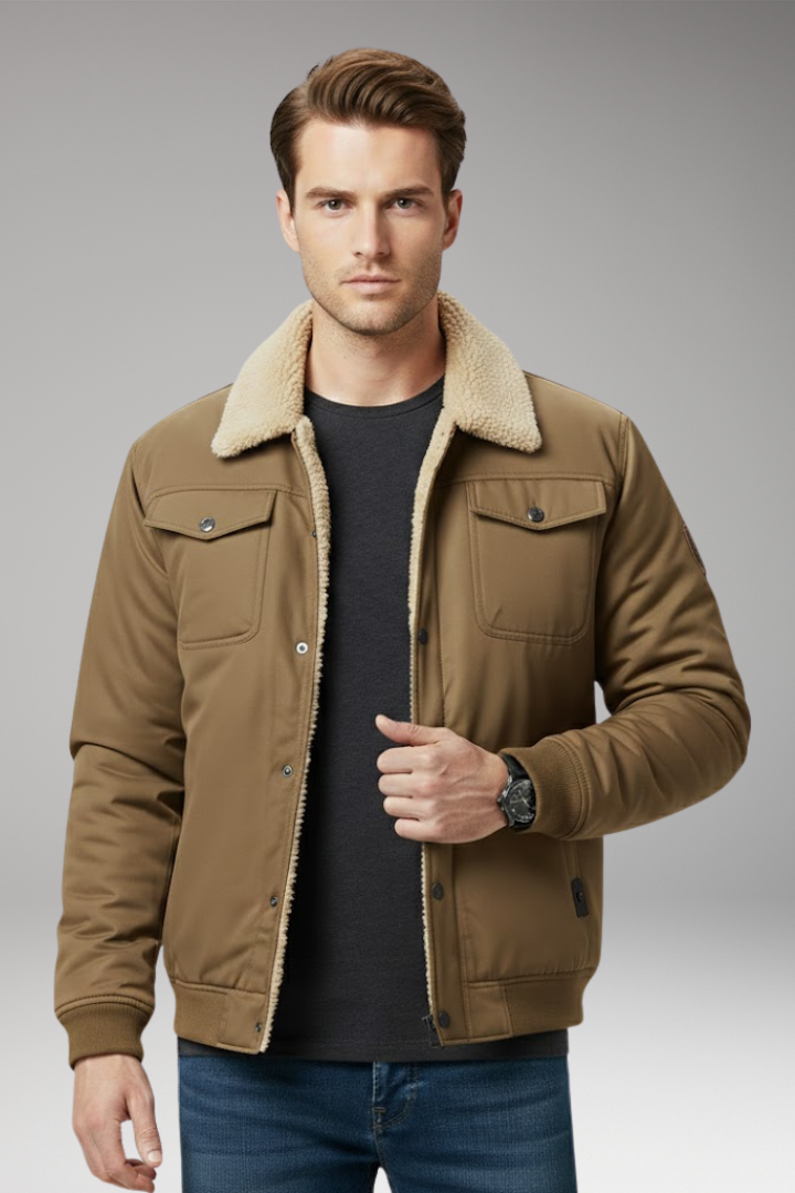 Men's Bomber Jacket Ribbed Cuffs Multiple Pockets