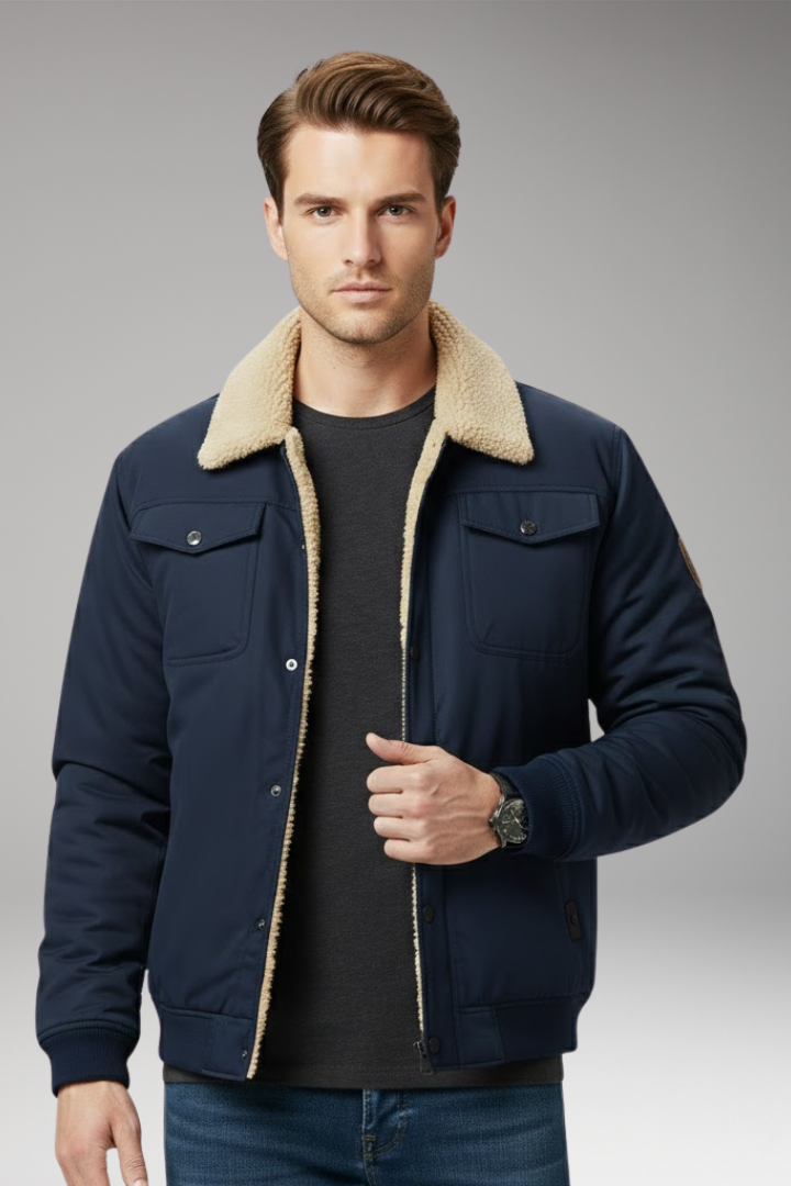 Men's Bomber Jacket Ribbed Cuffs Multiple Pockets