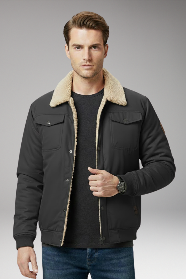 Men's Bomber Jacket Ribbed Cuffs Multiple Pockets