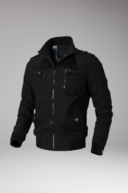 Men's Bomber Jacket Ribbed Hem Stand Collar - 
Fashinoza