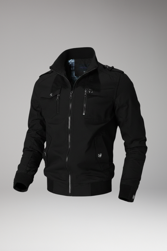 Men's Bomber Jacket Ribbed Hem Stand Collar - 
Fashinoza