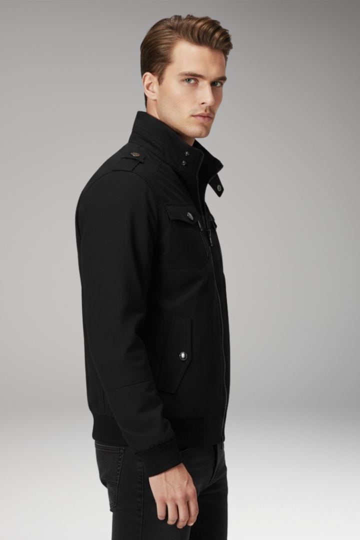 Men's Bomber Jacket Ribbed Hem Stand Collar