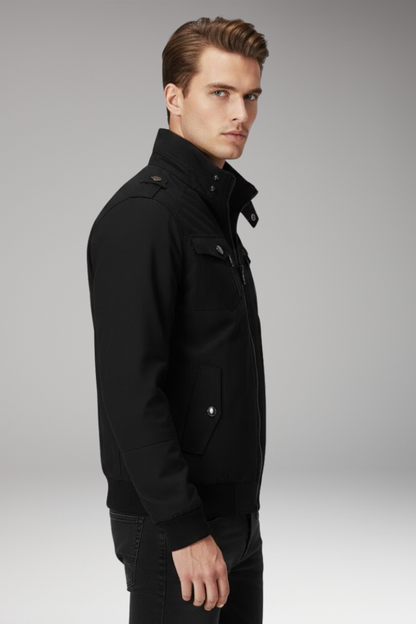 Men's Bomber Jacket Ribbed Hem Stand Collar