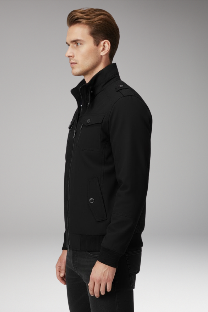 Men's Bomber Jacket Ribbed Hem Stand Collar