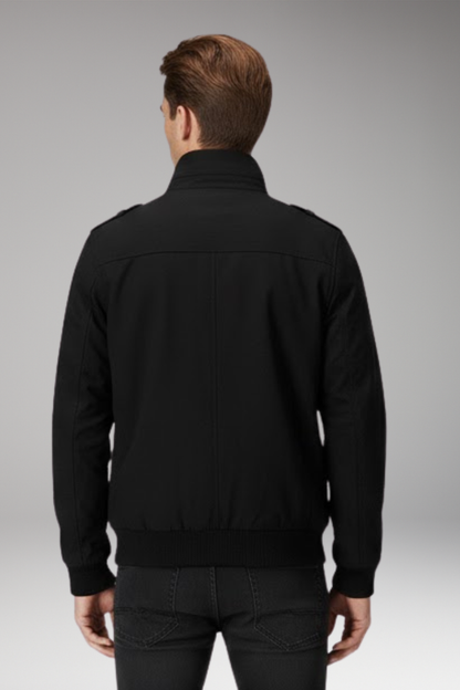 Men's Bomber Jacket Ribbed Hem Stand Collar