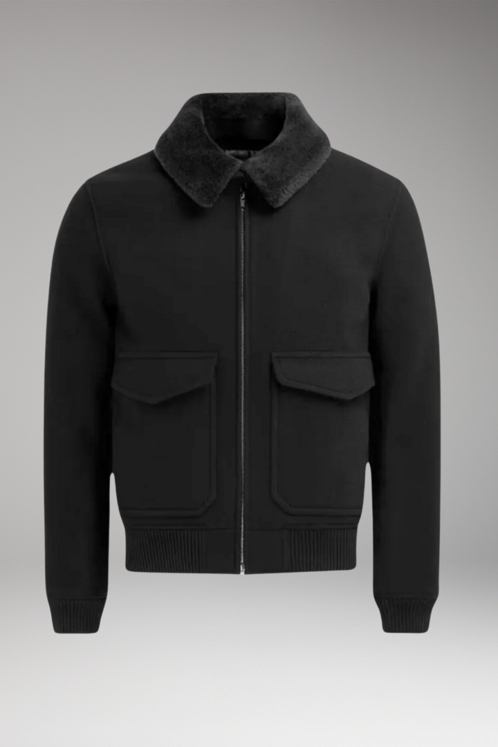 Men's Bomber Jacket Two-Way Zipper Ribbed Hem - 
Fashinoza