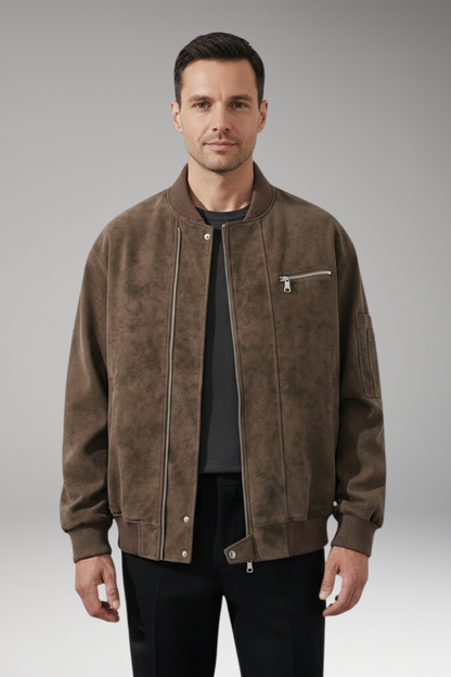 Men's Bomber Jacket Zipper Closure Elastic Cuffs