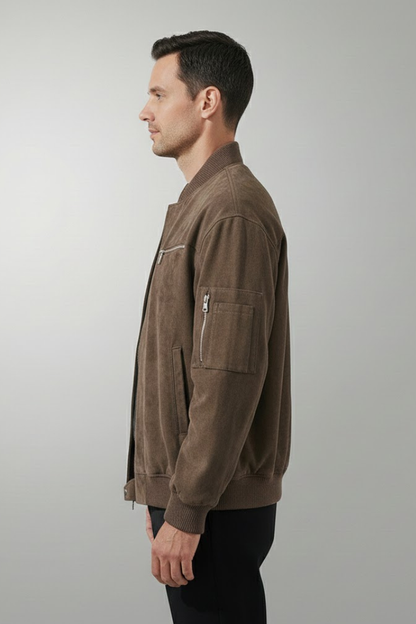 Men's Bomber Jacket Zipper Closure Elastic Cuffs