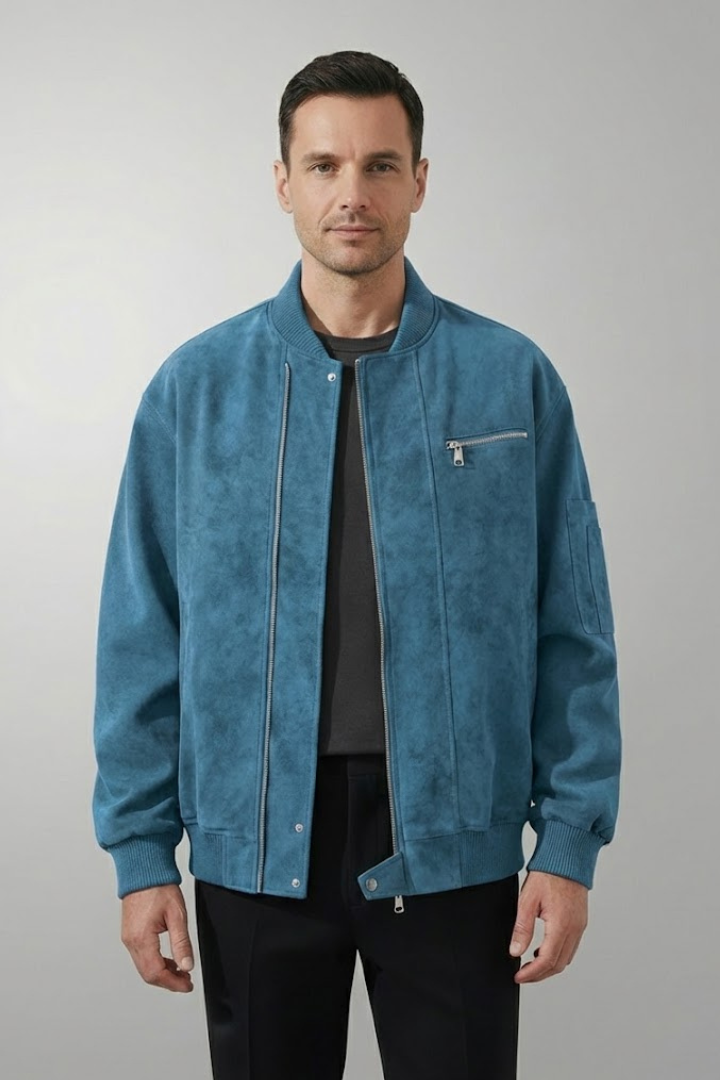 Men's Bomber Jacket Zipper Closure Elastic Cuffs